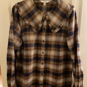 Ruffle Collar Flannel Shirt